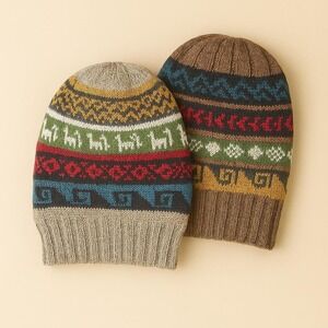 Peruvian Soul Baby Alpaca Beanie Reversible Fair Isles‎ Multi Ribbed Knit Unisex